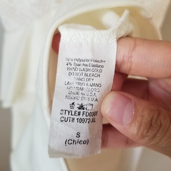 Flamingo White Peplum Fitted Dress with Lace V Neck Detail - Picture 5 of 5